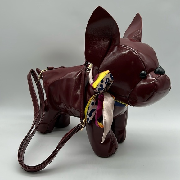 2336- Dog Lovers Burgundy Crossbody Vegan Bag NWT - Picture 1 of 8